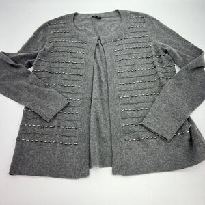 Talbots Gray Beaded Cardigan Sweater Top Elegant Wool Blend Embellished Medium